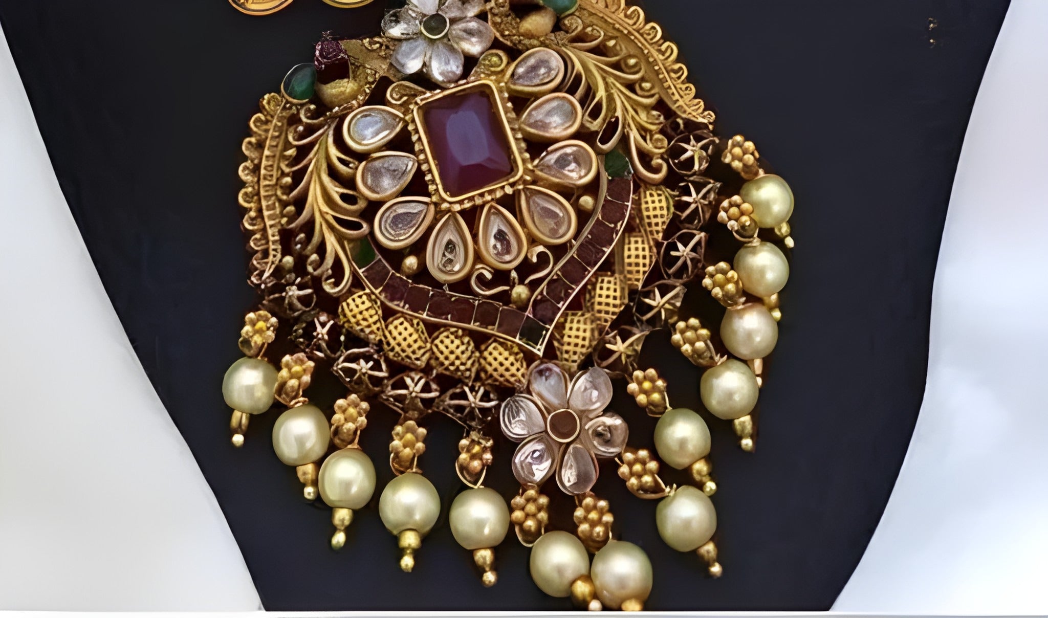 Jewel City Antique-Finish Temple Jewelry Set - Traditional South Indian Gold-Plated Necklace and Earrings with Pearl Drops - Distacart