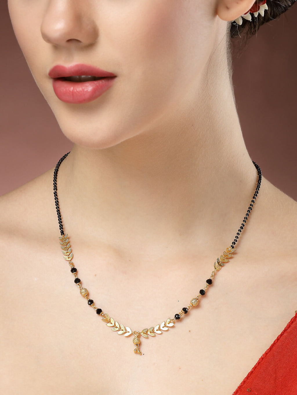 NVR Women's Set of 5 Gold-Polished Black Beaded Mangalsutra - Distacart