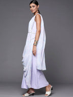 Ahalyaa Blue & White Floral Print Ethnic Maxi Dress with Attached Dupatta - Distacart