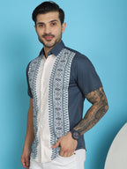 Indian Needle Men's Printed Half Sleeve Lycra Shirt - Charcoal