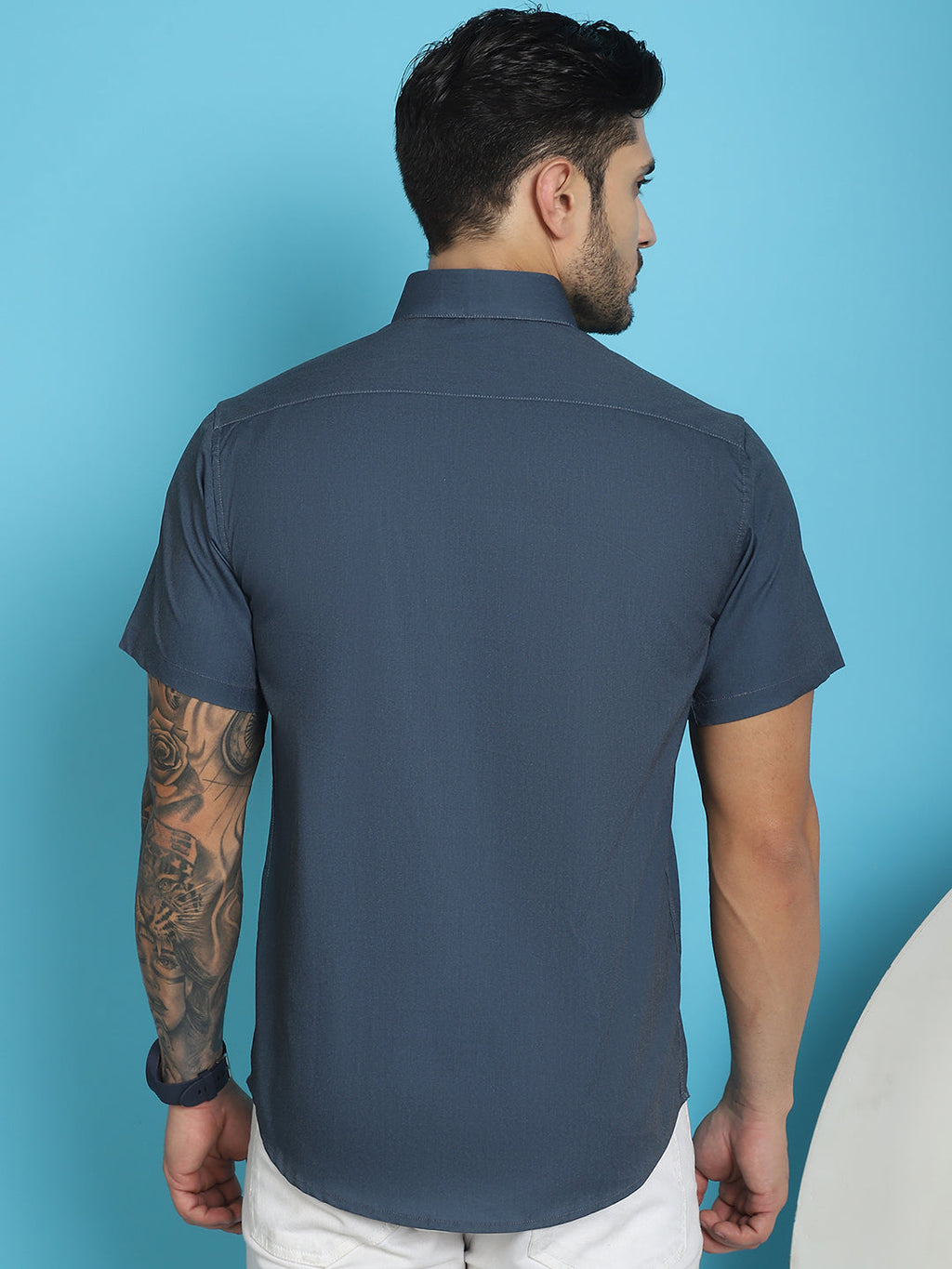 Indian Needle Men's Printed Half Sleeve Lycra Shirt - Charcoal