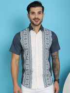 Indian Needle Men's Printed Half Sleeve Lycra Shirt - Charcoal