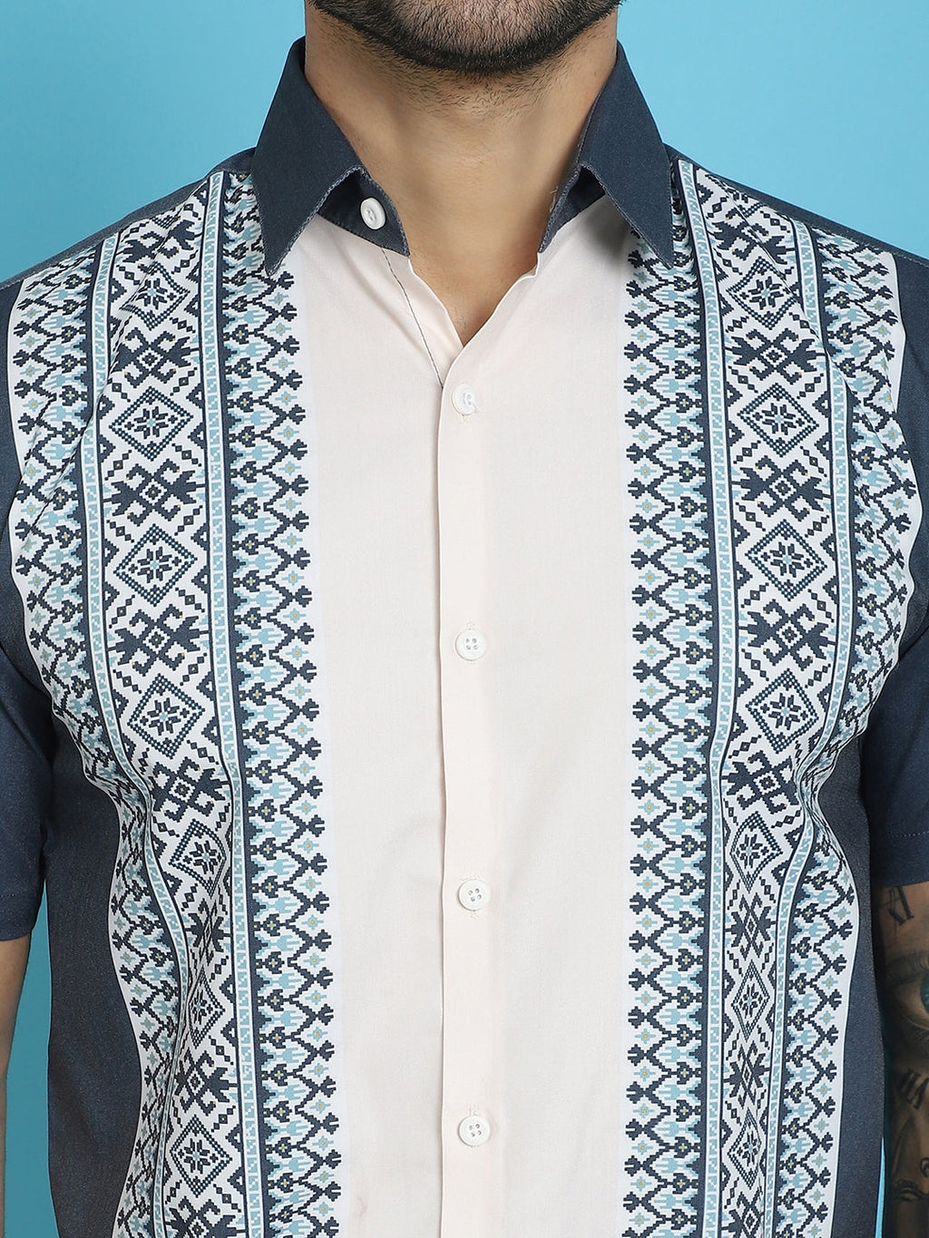 Indian Needle Men's Printed Half Sleeve Lycra Shirt - Charcoal