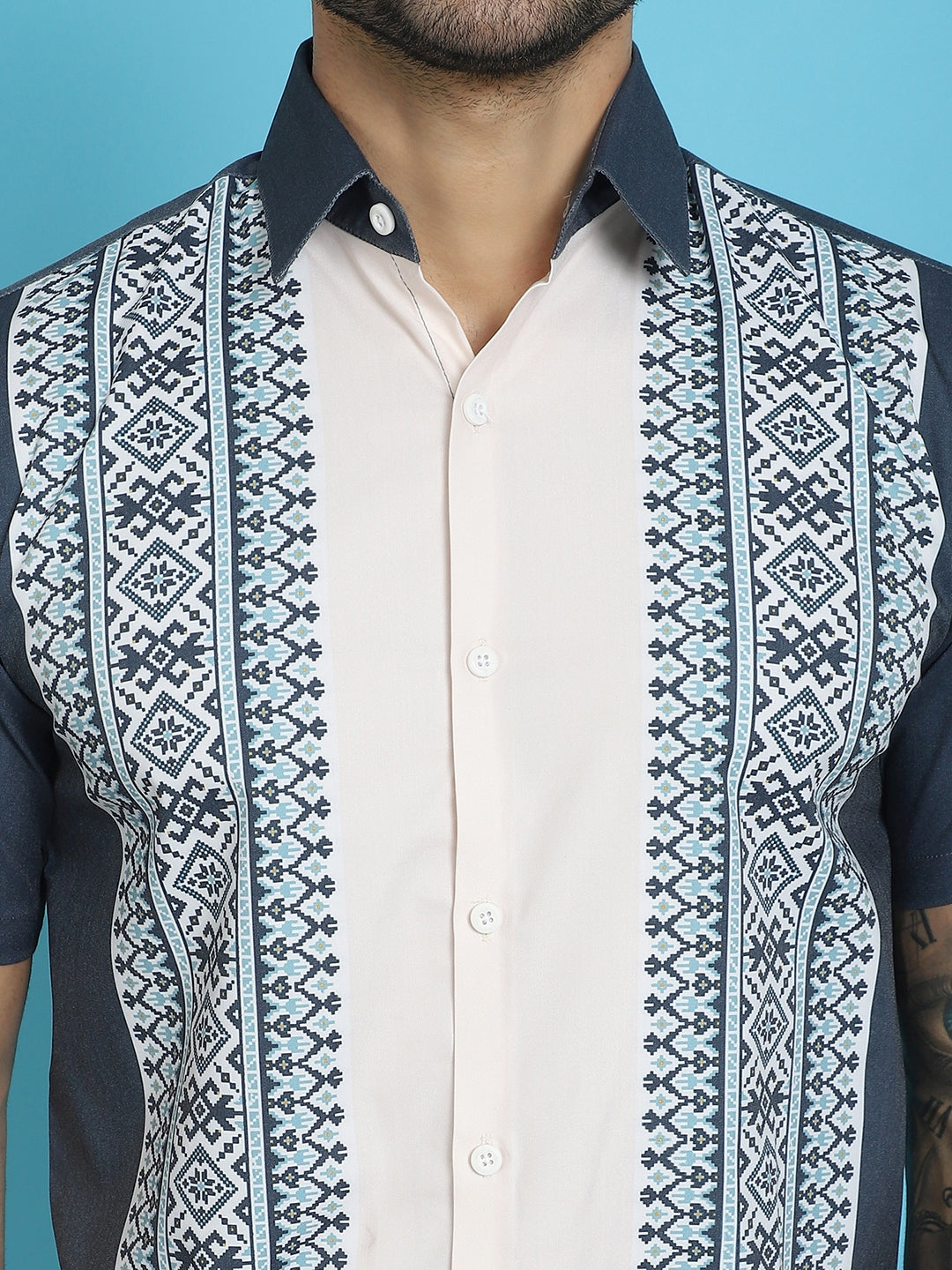 Indian Needle Men's Printed Half Sleeve Lycra Shirt - Charcoal