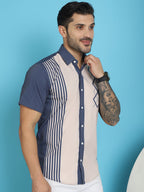 Indian Needle Men's Printed Half Sleeve Lycra Shirt - Cream