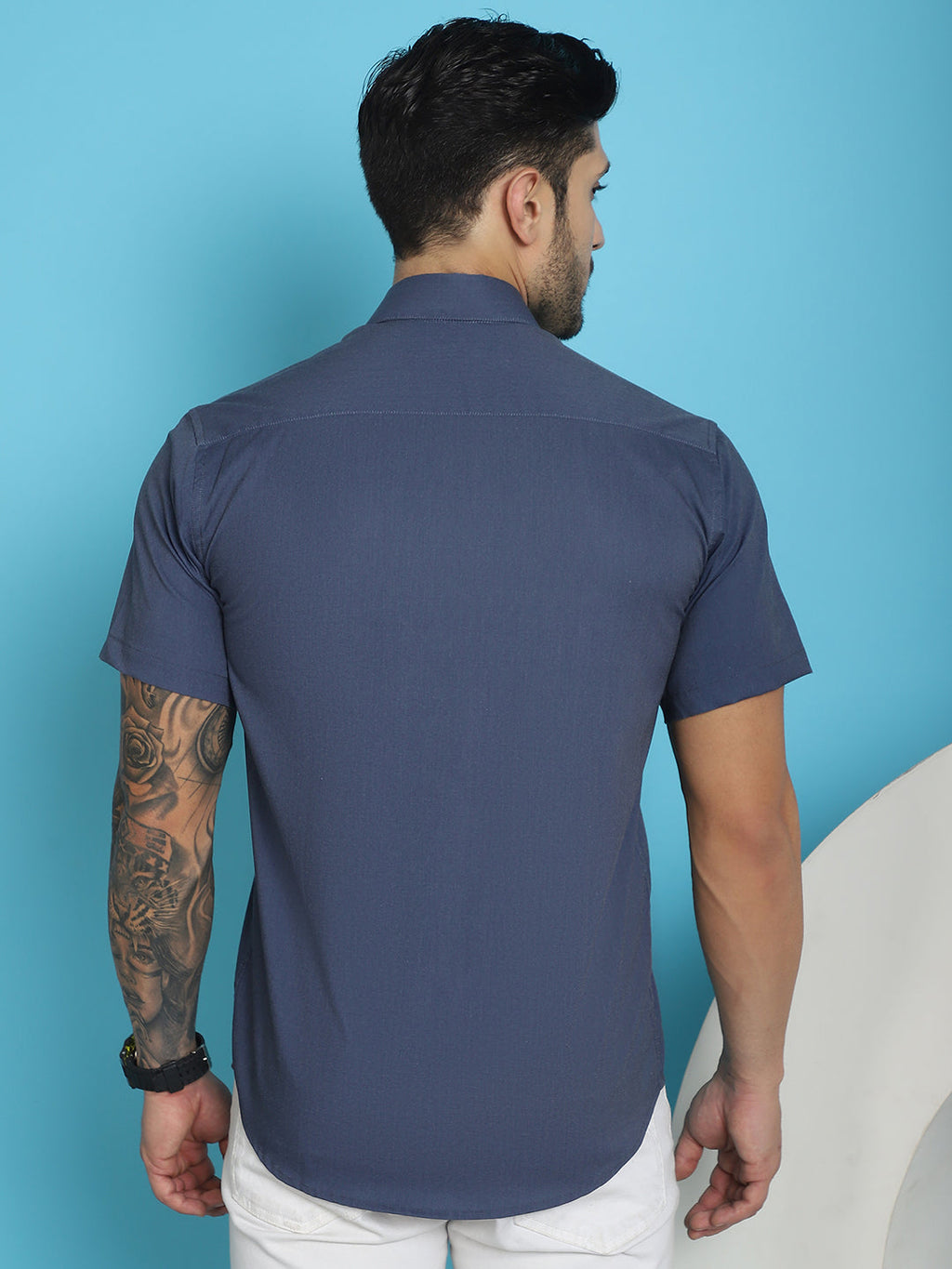 Indian Needle Men's Printed Half Sleeve Lycra Shirt - Cream