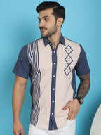 Indian Needle Men's Printed Half Sleeve Lycra Shirt - Cream
