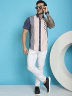 Indian Needle Men's Printed Half Sleeve Lycra Shirt - Cream