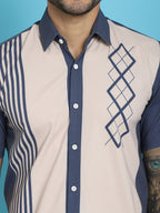Indian Needle Men's Printed Half Sleeve Lycra Shirt - Cream