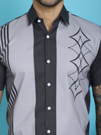 Indian Needle Men's Printed Half Sleeve Lycra Shirt - Grey