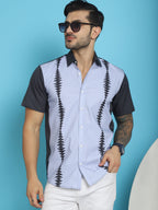 Indian Needle Men's Printed Half Sleeve Lycra Shirt - Sky Blue