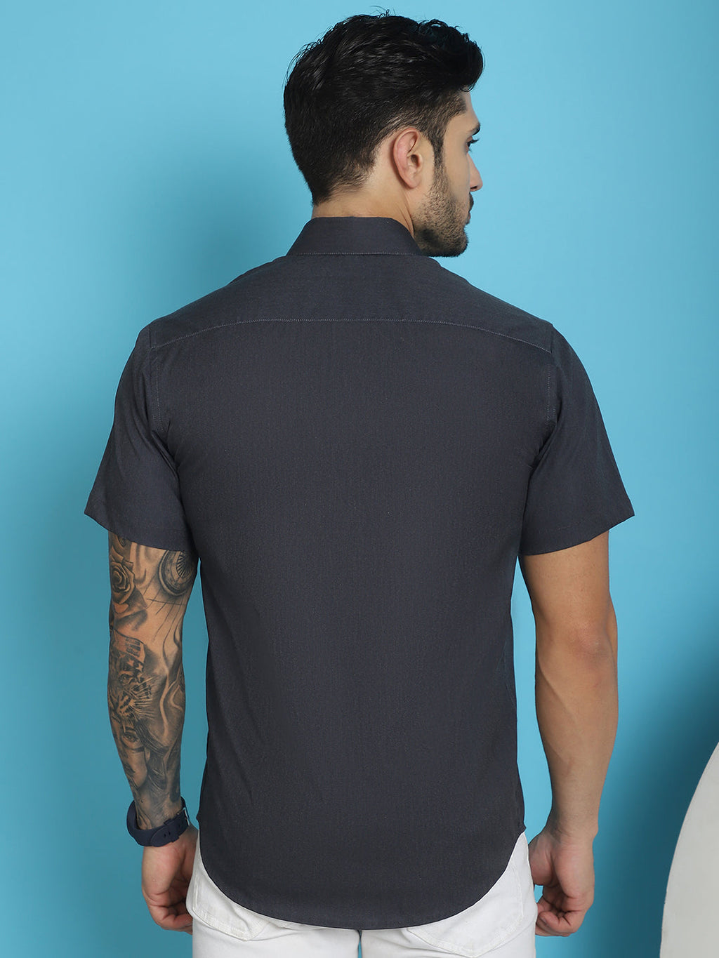 Indian Needle Men's Printed Half Sleeve Lycra Shirt - Sky Blue
