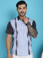 Indian Needle Men's Printed Half Sleeve Lycra Shirt - Sky Blue