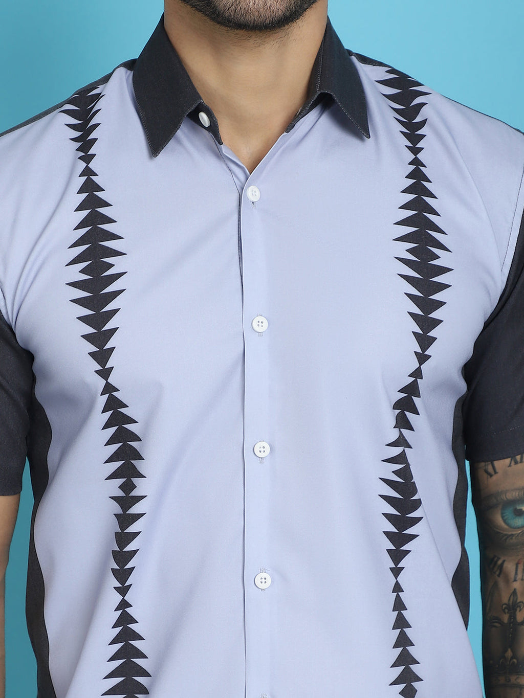 Indian Needle Men's Printed Half Sleeve Lycra Shirt - Sky Blue