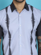 Indian Needle Men's Printed Half Sleeve Lycra Shirt - Sky Blue