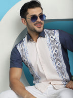 Indian Needle Men's Printed Half Sleeve Lycra Shirt - White