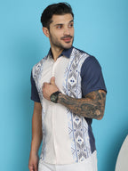 Indian Needle Men's Printed Half Sleeve Lycra Shirt - White