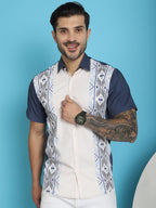 Indian Needle Men's Printed Half Sleeve Lycra Shirt - White