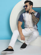 Indian Needle Men's Printed Half Sleeve Lycra Shirt - White