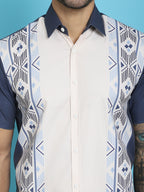 Indian Needle Men's Printed Half Sleeve Lycra Shirt - White