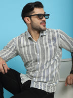 Indian Needle Men's Woven Design Cotton Shirt - Blue