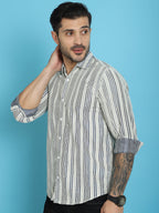 Indian Needle Men's Woven Design Cotton Shirt - Blue