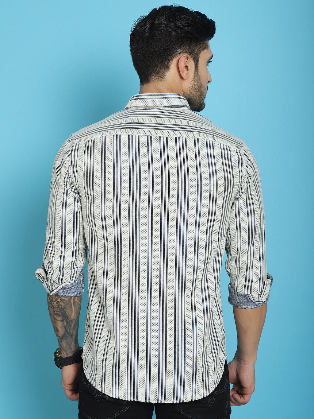 Indian Needle Men's Woven Design Cotton Shirt - Blue