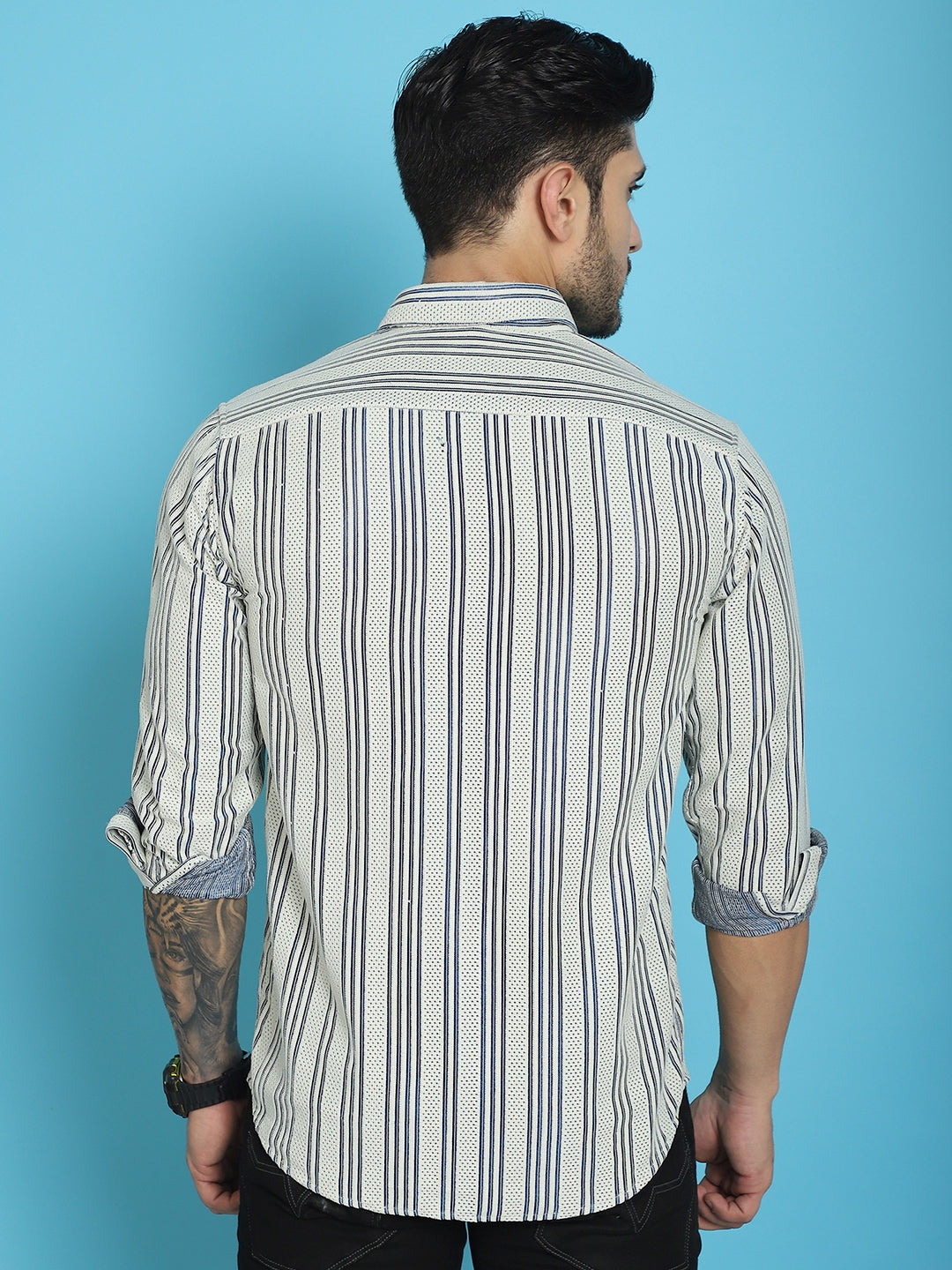 Indian Needle Men's Woven Design Cotton Shirt - Blue