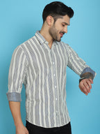 Indian Needle Men's Woven Design Cotton Shirt - Blue