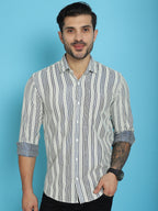 Indian Needle Men's Woven Design Cotton Shirt - Blue