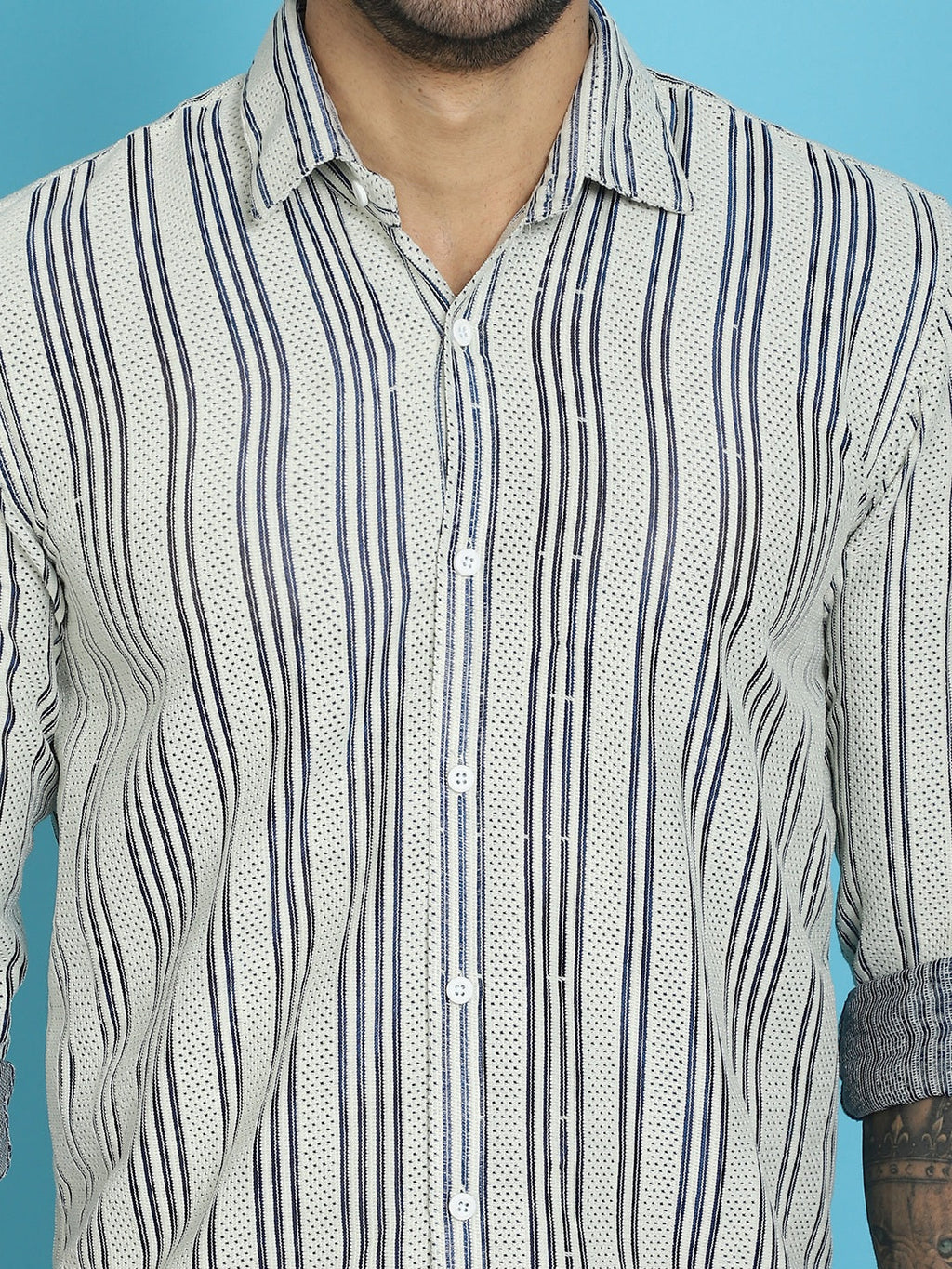 Indian Needle Men's Woven Design Cotton Shirt - Blue