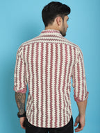 Indian Needle Men's Woven Design Cotton Shirt - Maroon