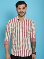 Indian Needle Men's Woven Design Cotton Shirt - Maroon
