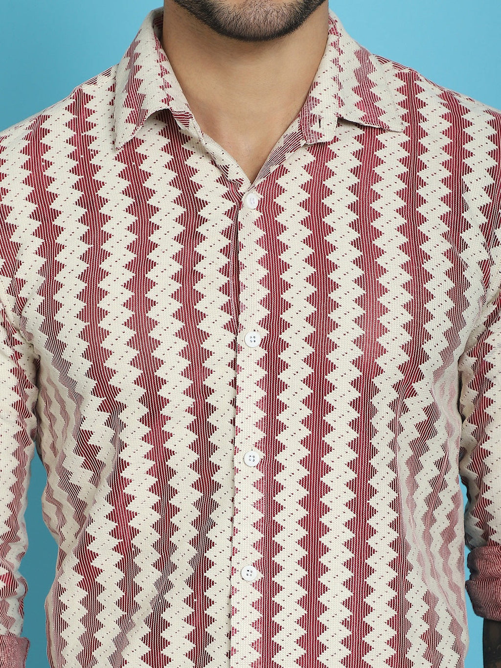 Indian Needle Men's Woven Design Cotton Shirt - Maroon