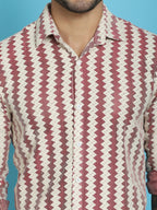 Indian Needle Men's Woven Design Cotton Shirt - Maroon