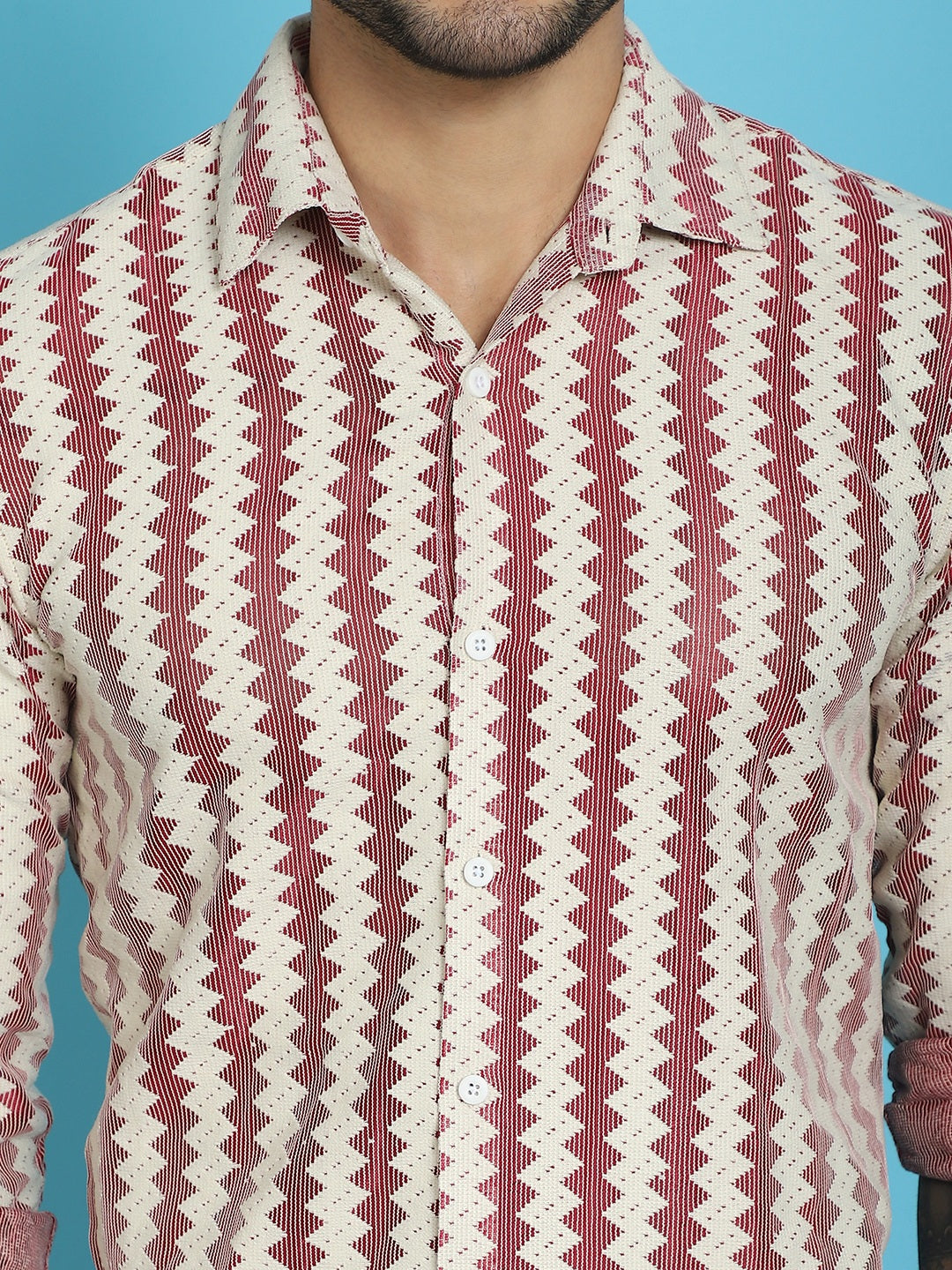 Indian Needle Men's Woven Design Cotton Shirt - Maroon