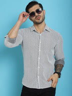 Indian Needle Men's Woven Design Cotton Shirt - White