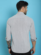 Indian Needle Men's Woven Design Cotton Shirt - White