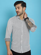 Indian Needle Men's Woven Design Cotton Shirt - White
