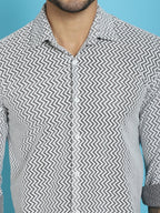 Indian Needle Men's Woven Design Cotton Shirt - White