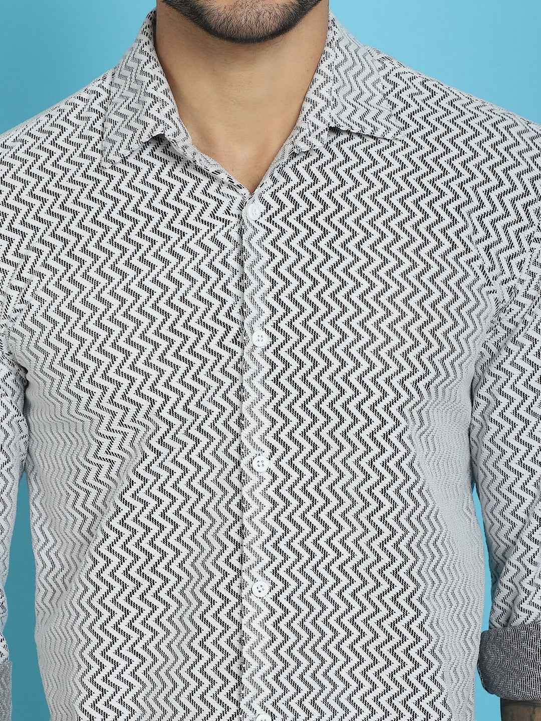 Indian Needle Men's Woven Design Cotton Shirt - White