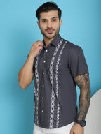 Indian Needle Men's Printed Half Sleeve Lycra Shirt - Charcoal