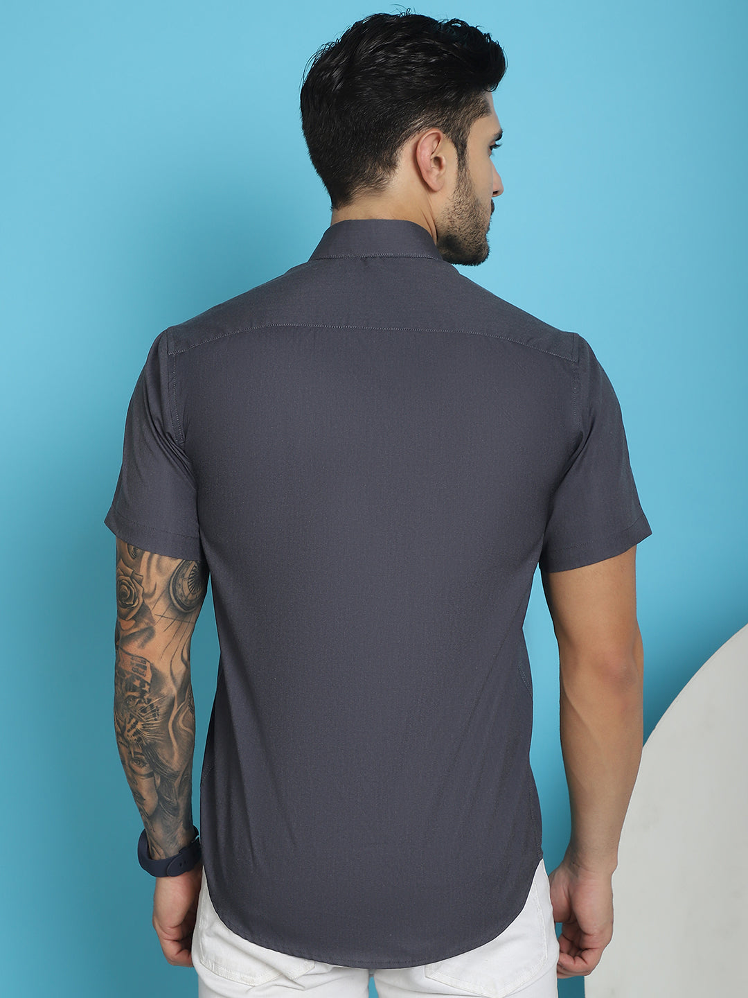 Indian Needle Men's Printed Half Sleeve Lycra Shirt - Charcoal