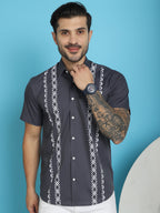 Indian Needle Men's Printed Half Sleeve Lycra Shirt - Charcoal