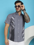 Indian Needle Men's Printed Half Sleeve Lycra Shirt - Grey