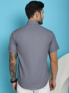 Indian Needle Men's Printed Half Sleeve Lycra Shirt - Grey