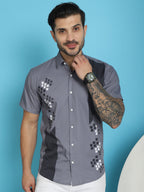 Indian Needle Men's Printed Half Sleeve Lycra Shirt - Grey