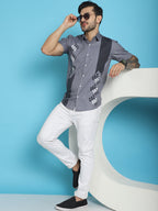 Indian Needle Men's Printed Half Sleeve Lycra Shirt - Grey