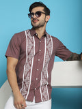Indian Needle Men's Printed Half Sleeve Lycra Shirt - Magenta