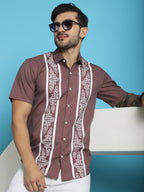 Indian Needle Men's Printed Half Sleeve Lycra Shirt - Magenta